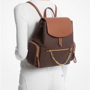 Michael Kors Jet Set Brown and Tan Backpack with Gold Accents